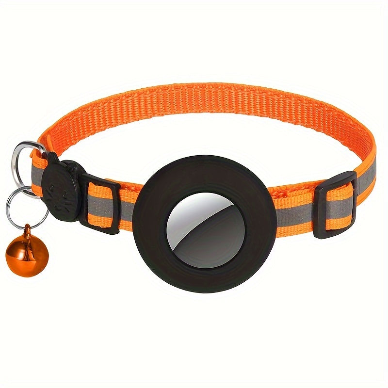 GPS Cat Collar with Reflective Strip - Adjustable Airtag Holder, Bell, and Safety Breakaway Buckle for Kittens and Cats