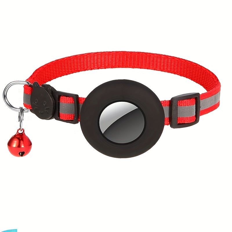 GPS Cat Collar with Reflective Strip - Adjustable Airtag Holder, Bell, and Safety Breakaway Buckle for Kittens and Cats