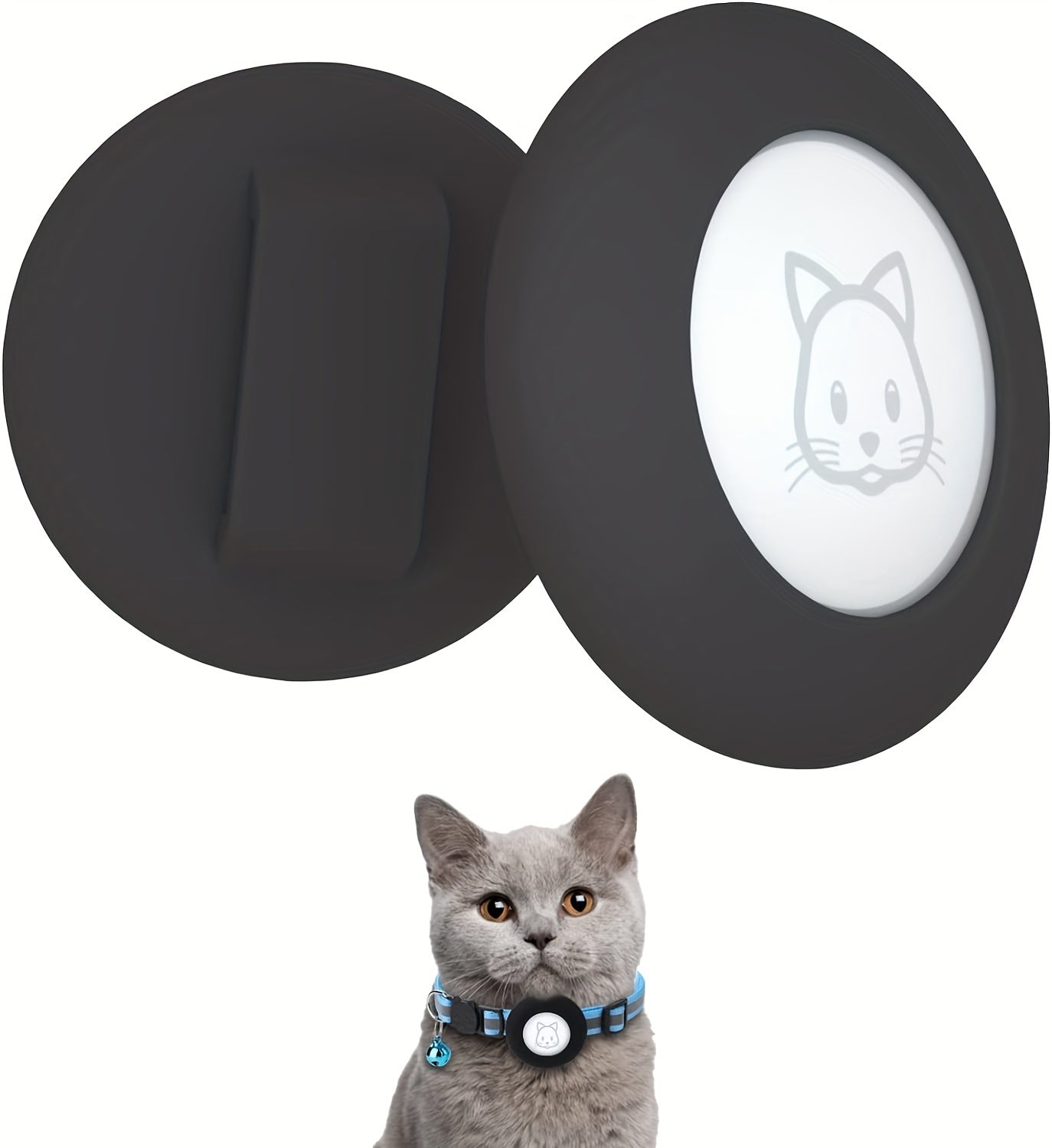 GPS Cat Collar with Reflective Strip - Adjustable Airtag Holder, Bell, and Safety Breakaway Buckle for Kittens and Cats