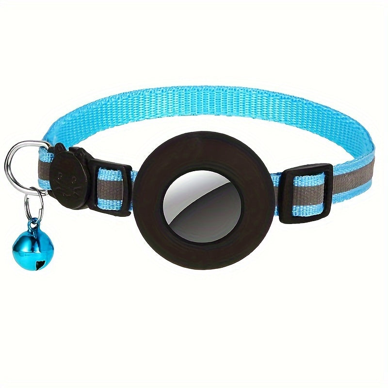 GPS Cat Collar with Reflective Strip - Adjustable Airtag Holder, Bell, and Safety Breakaway Buckle for Kittens and Cats