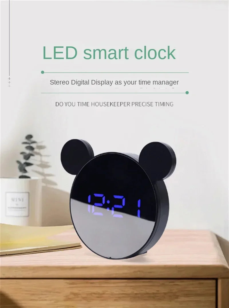 1 Set Mini Mouse Electronic Gift Clock Bedside Decoration Shipped with USB Charging Cable Snooze Digital Alarm Clock LED Clock