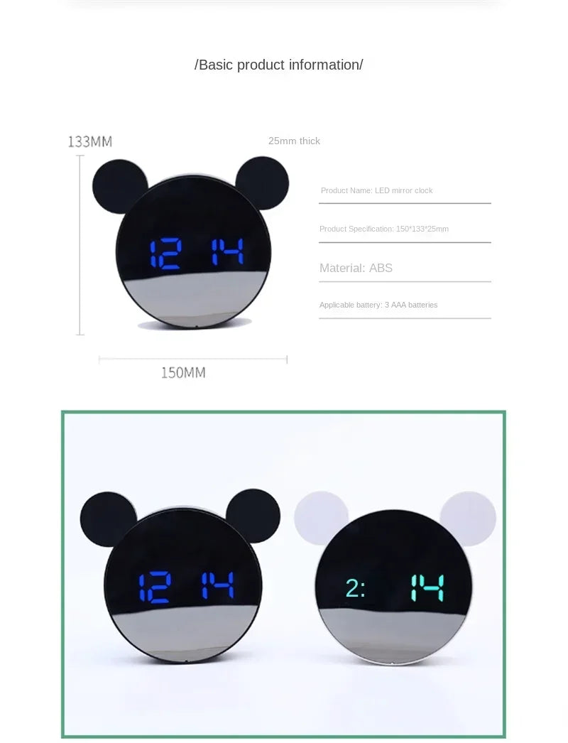 1 Set Mini Mouse Electronic Gift Clock Bedside Decoration Shipped with USB Charging Cable Snooze Digital Alarm Clock LED Clock