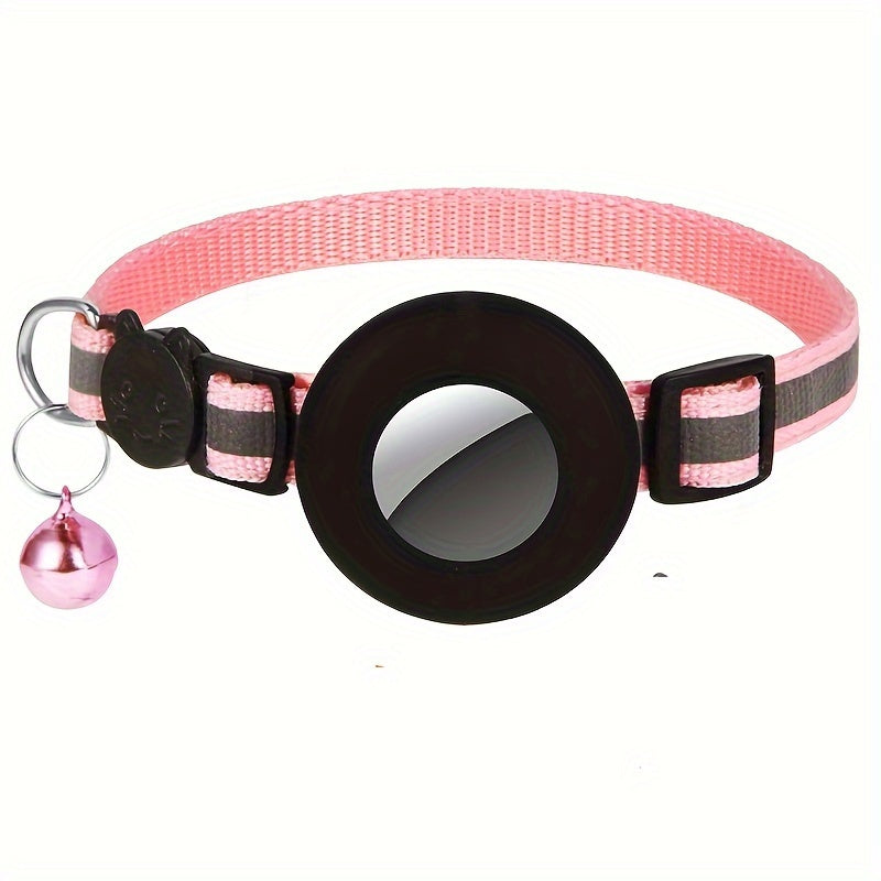 GPS Cat Collar with Reflective Strip - Adjustable Airtag Holder, Bell, and Safety Breakaway Buckle for Kittens and Cats