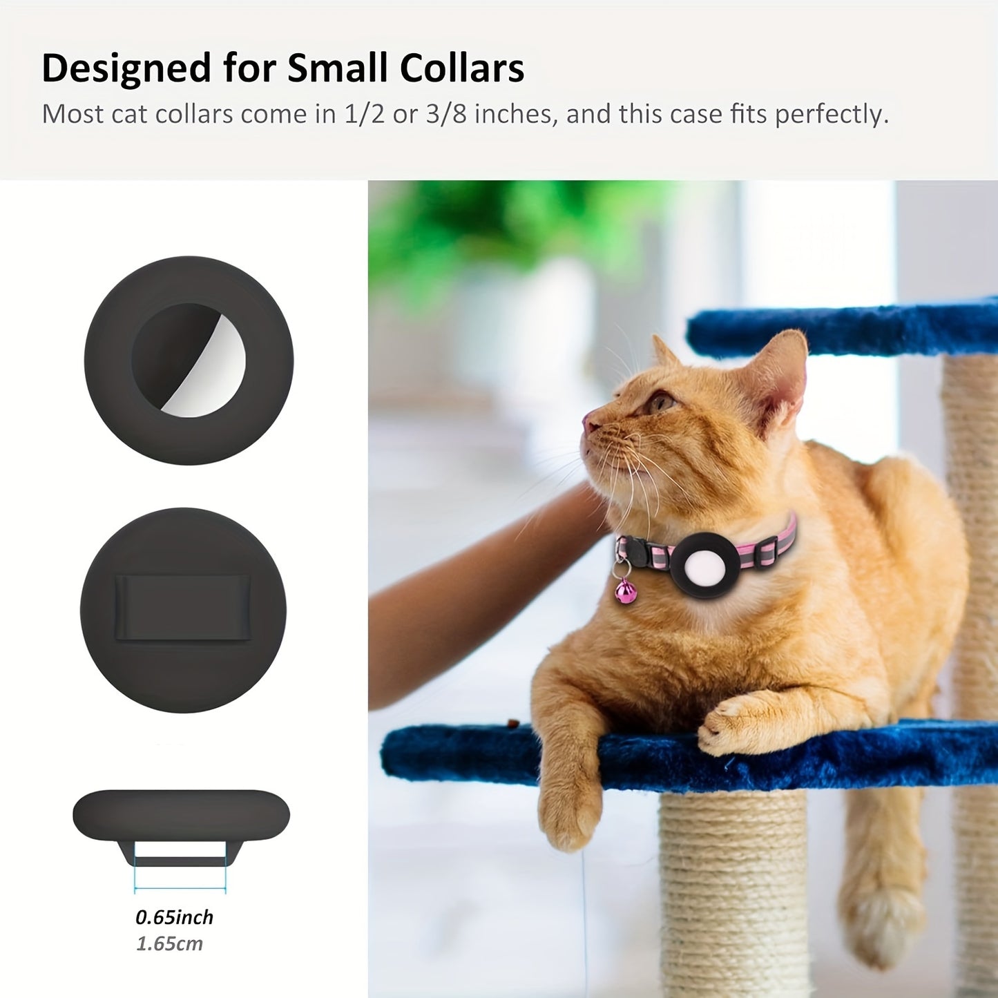 GPS Cat Collar with Reflective Strip - Adjustable Airtag Holder, Bell, and Safety Breakaway Buckle for Kittens and Cats
