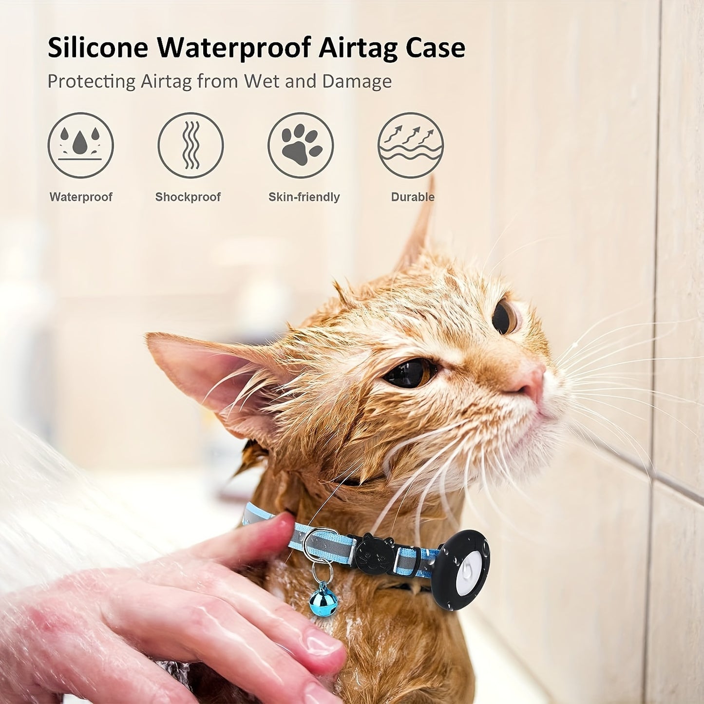 GPS Cat Collar with Reflective Strip - Adjustable Airtag Holder, Bell, and Safety Breakaway Buckle for Kittens and Cats